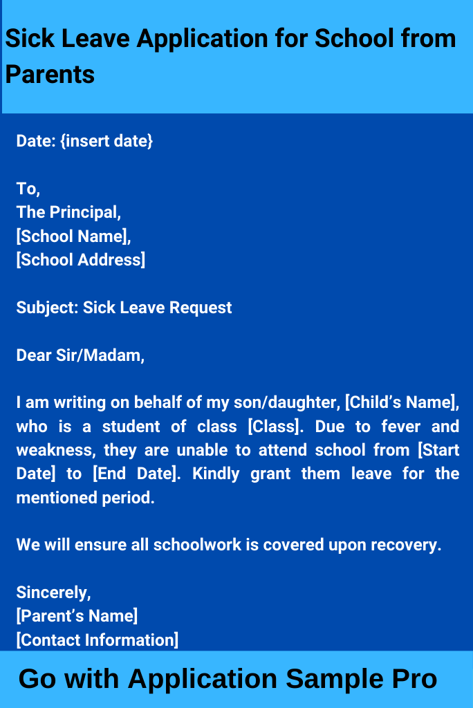 Sick Leave Application for School from Parents