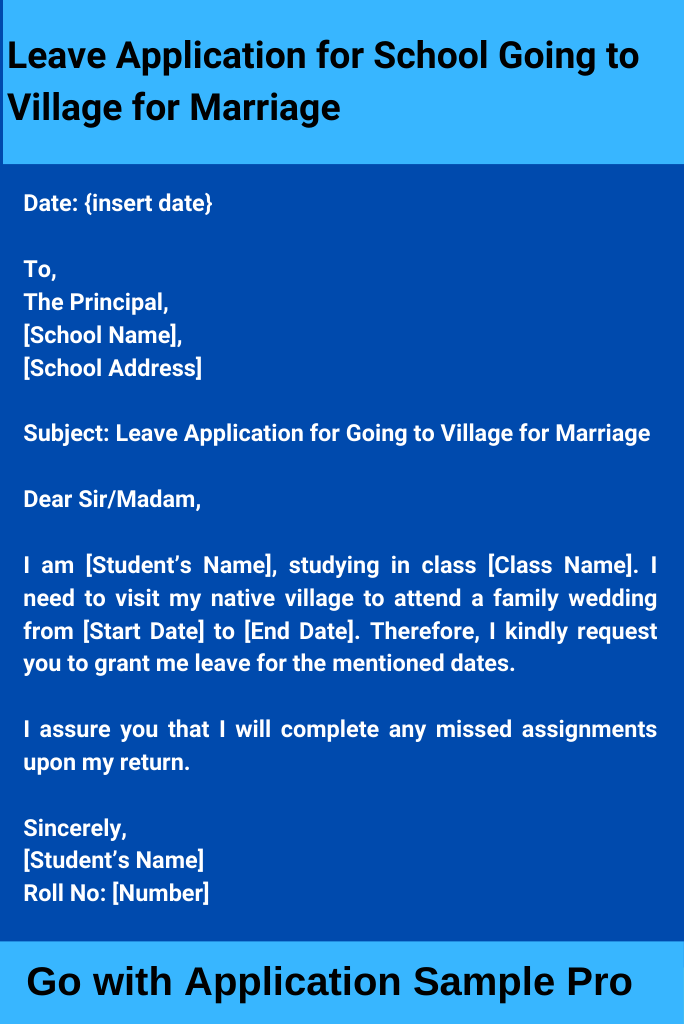 Leave Application for School Going to Village for Marriage