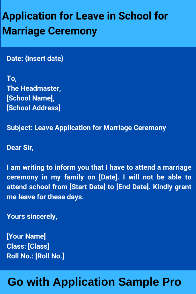 Application for Leave in School for Marriage Ceremony