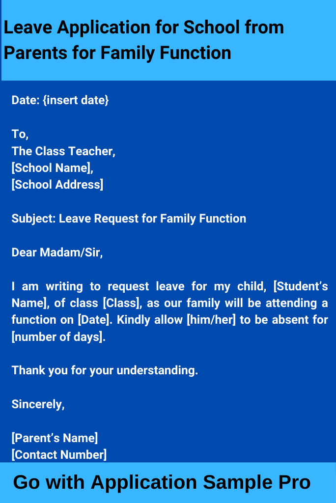 Leave Application for School from Parents for Family Function