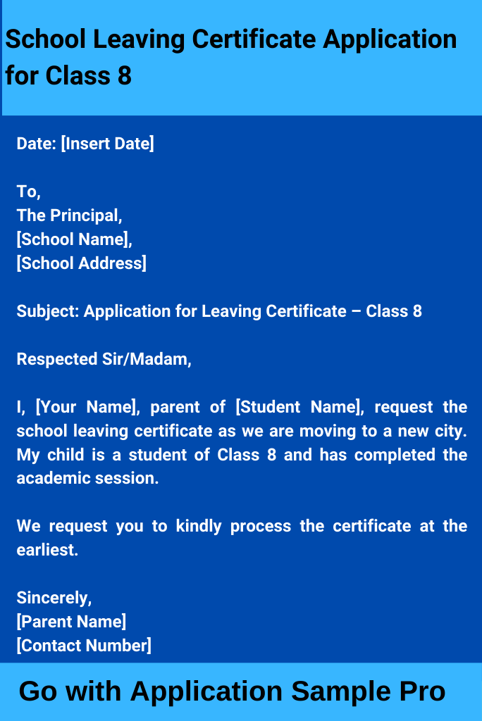 School Leaving Certificate Application for Class 8