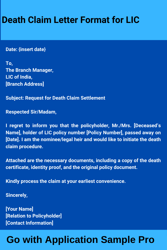 Death Claim Letter Format for LIC