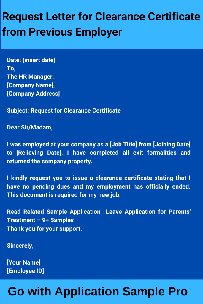 Request Letter for Clearance Certificate from Previous Employer