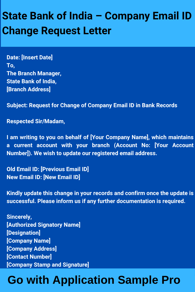 State Bank of India – Company Email ID Change Request Letter