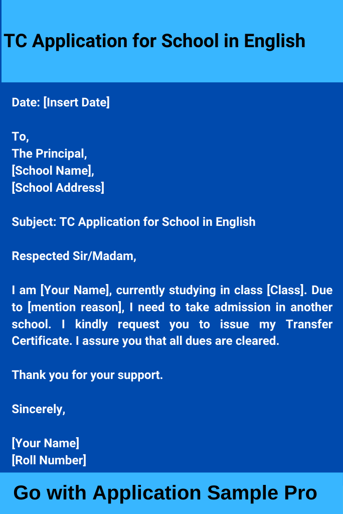 TC Application for School in English
