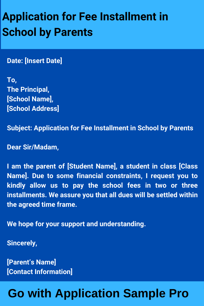 Application for Fee Installment in School by Parents