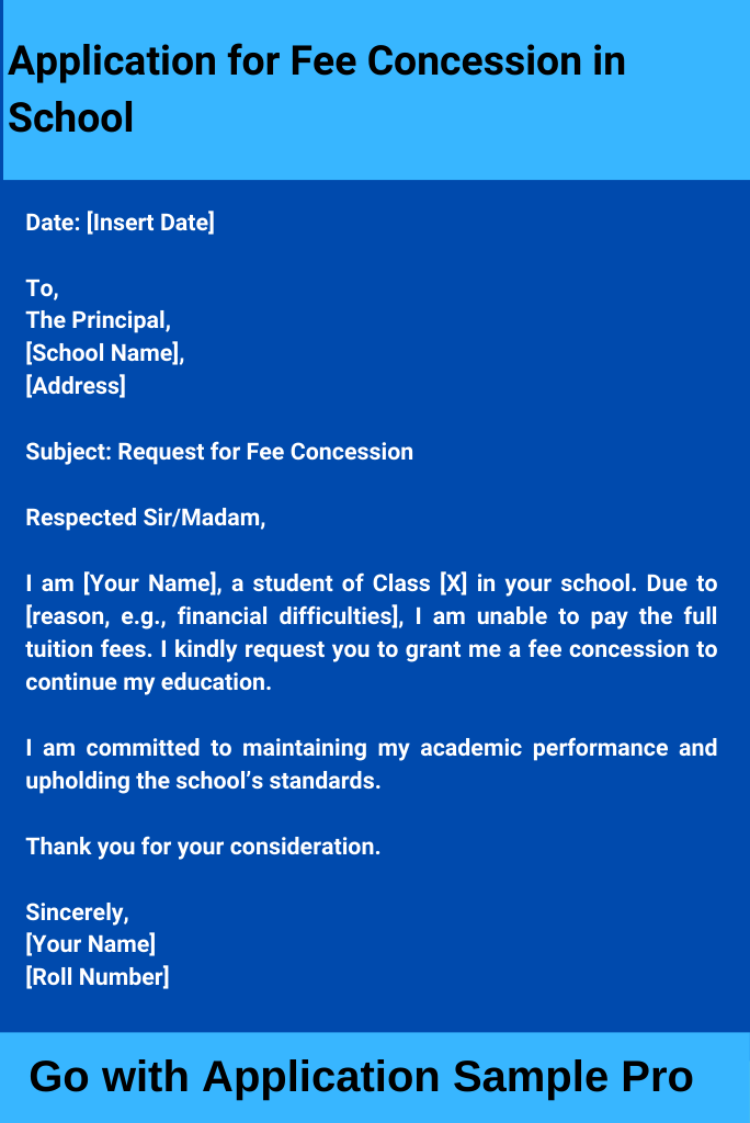 Application for Fee Concession in School
