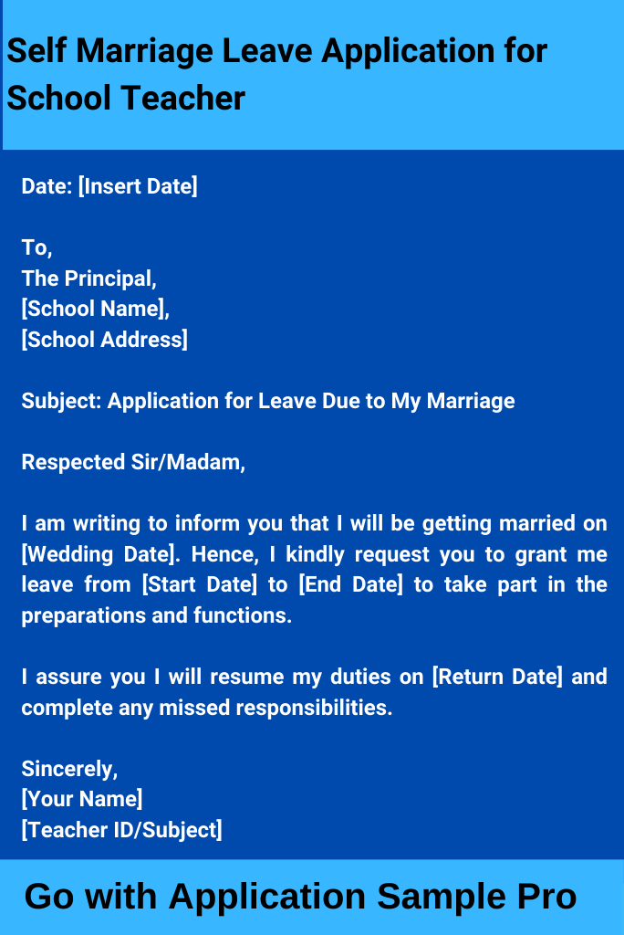 Self Marriage Leave Application for School Teacher
