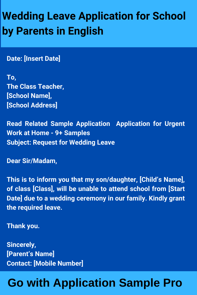 Wedding Leave Application for School by Parents in English