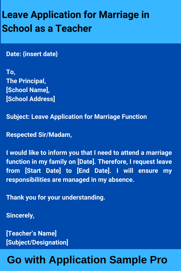 Leave Application for Marriage in School as a Teacher