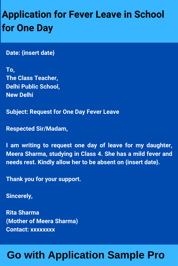 Application for Fever Leave in School for One Day
