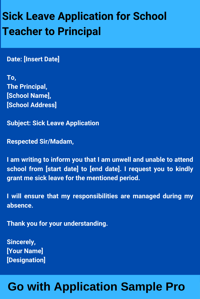 Sick Leave Application for School Teacher to Principal