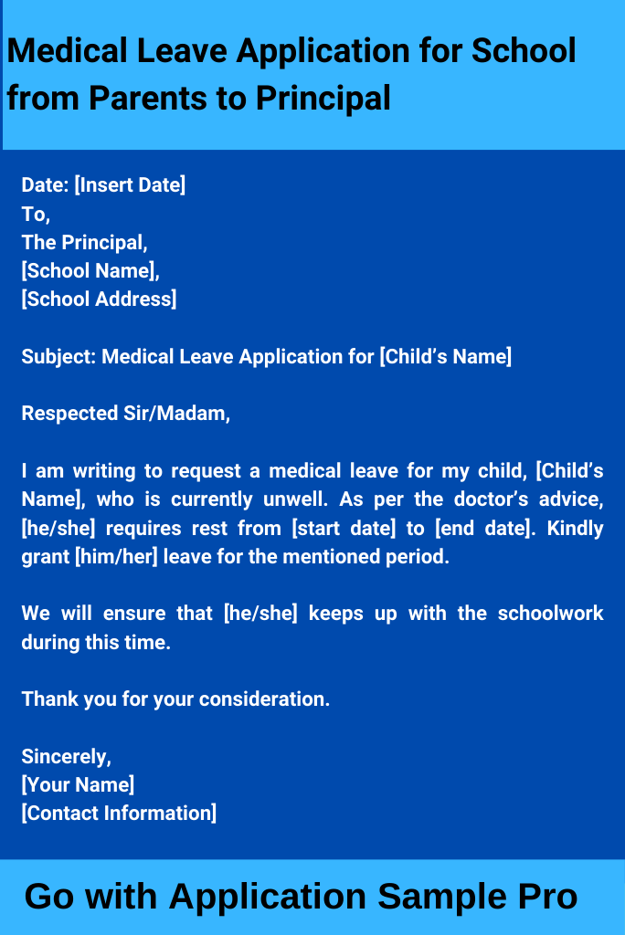 Medical Leave Application for School from Parents to Principal