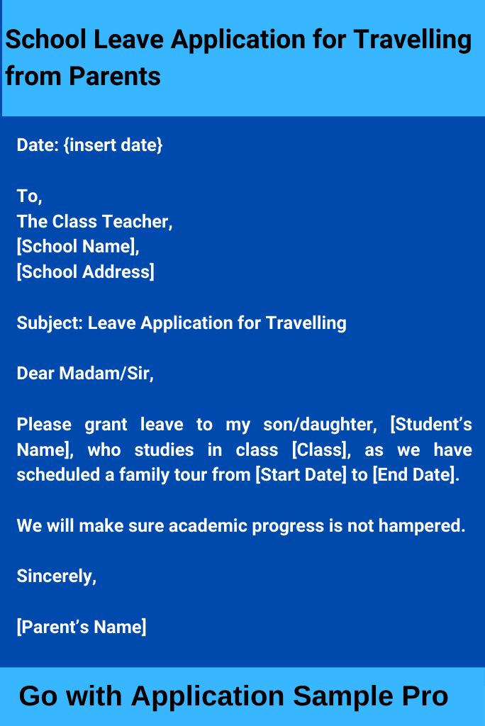 School Leave Application for Travelling from Parents