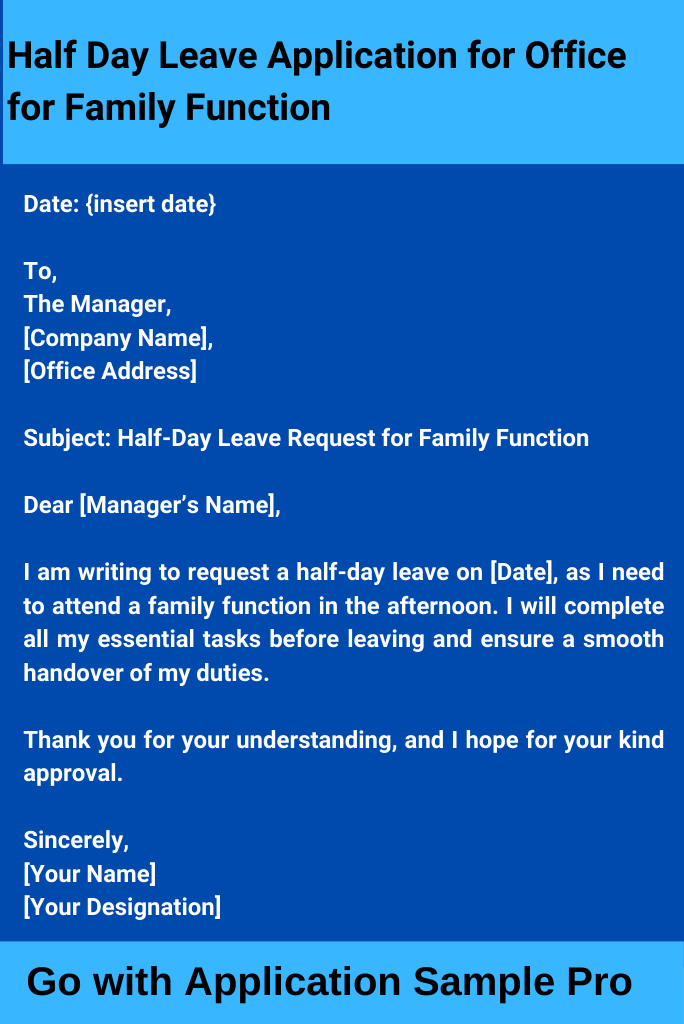 Half Day Leave Application for Office for Family Function