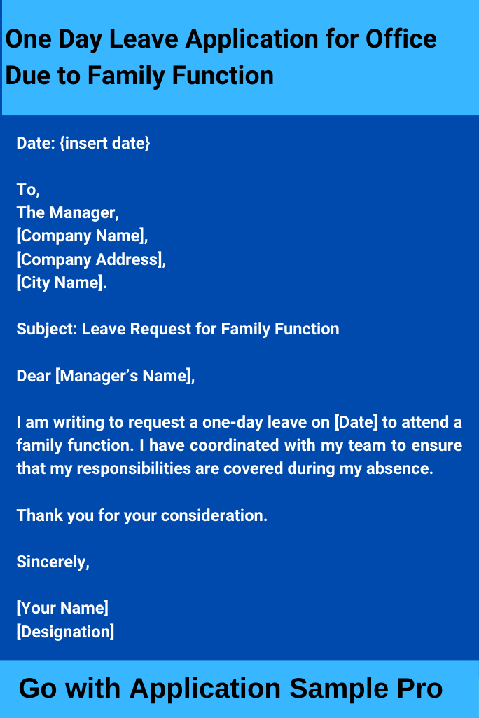 One Day Leave Application for Office Due to Family Function