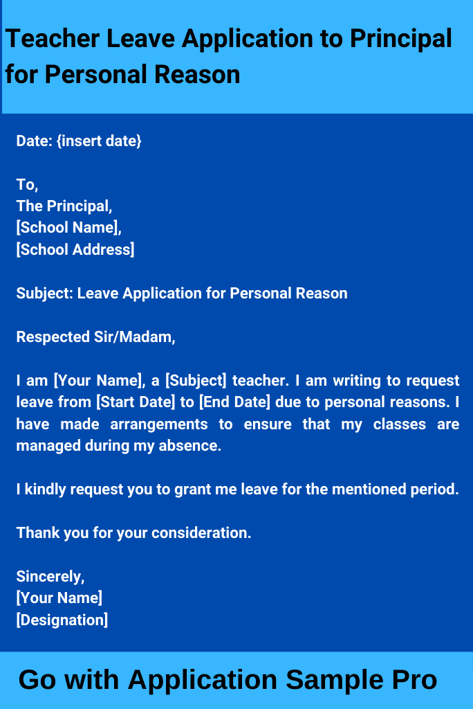 Teacher Leave Application to Principal for Personal Reason