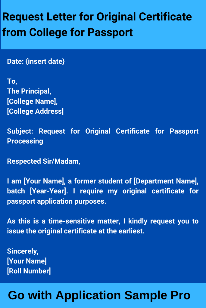 Request Letter for Original Certificate from College for Passport