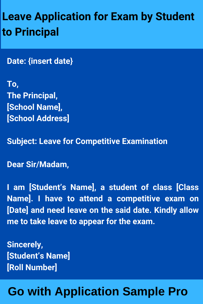 Leave Application for Exam by Student to Principal
