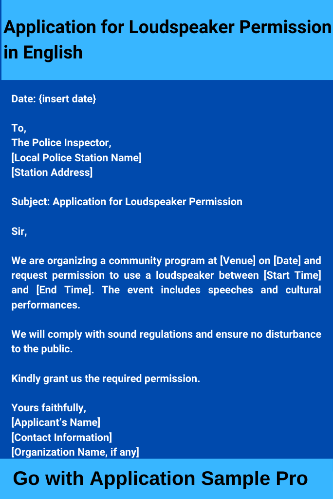 Application for Loudspeaker Permission in English