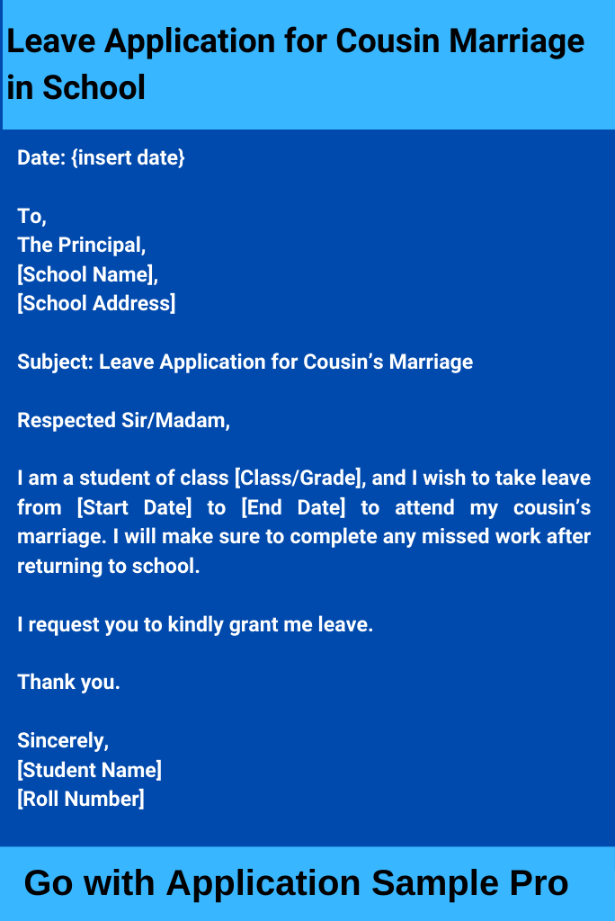 Leave Application for Cousin Marriage in School