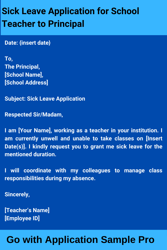 Sick Leave Application for School Teacher to Principal