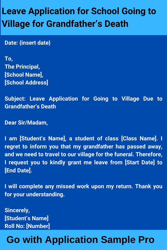 Leave Application for School Going to Village for Grandfather's Death