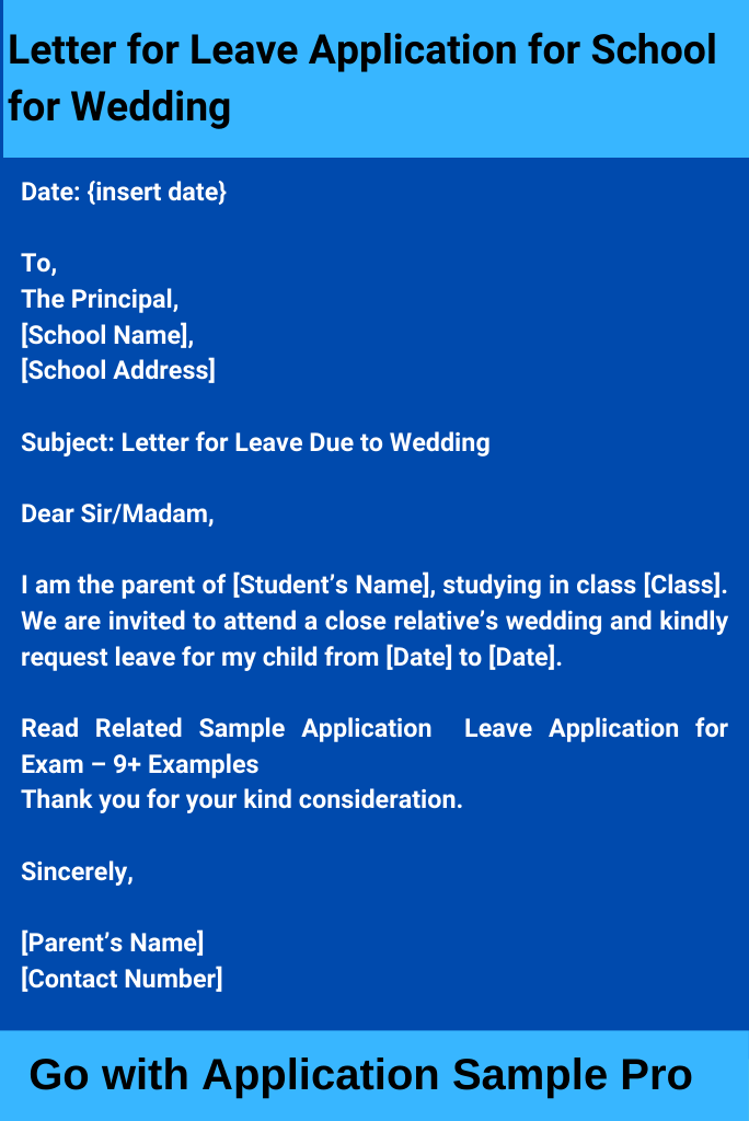 Letter for Leave Application for School for Wedding