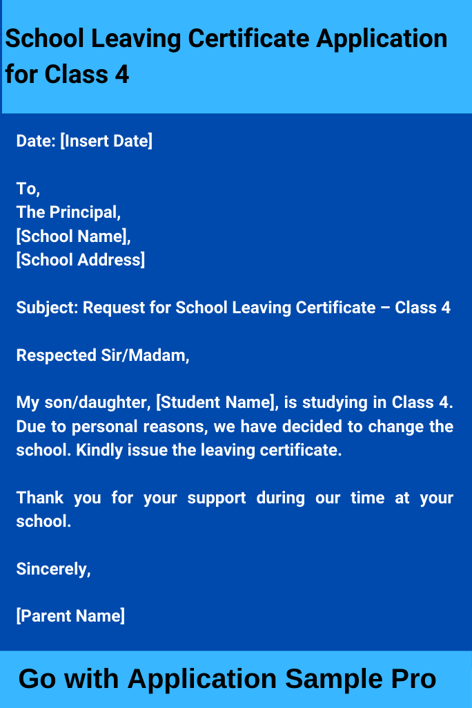 School Leaving Certificate Application for Class 4