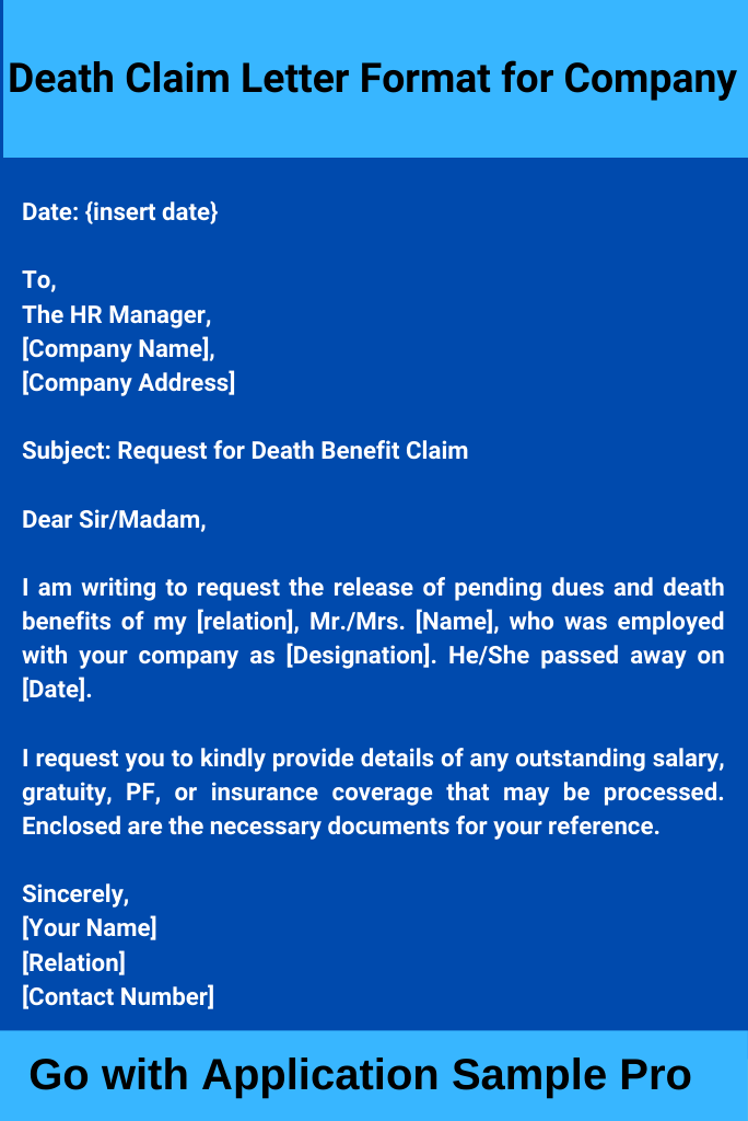 Death Claim Letter Format for Company