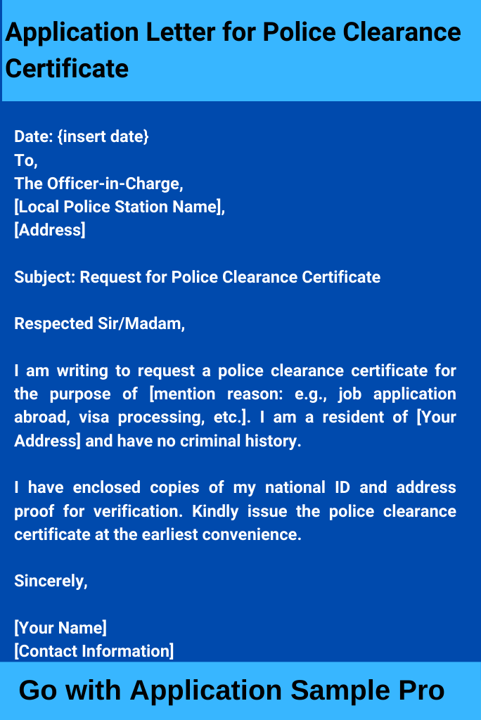 Application Letter for Police Clearance Certificate