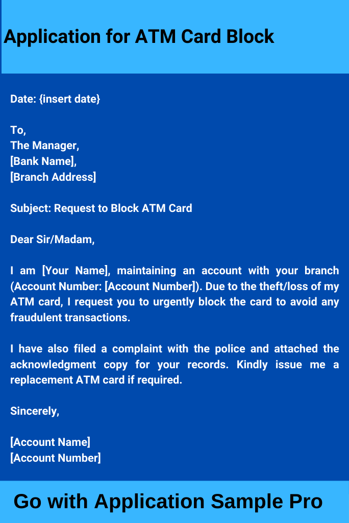 Application for ATM Card Block