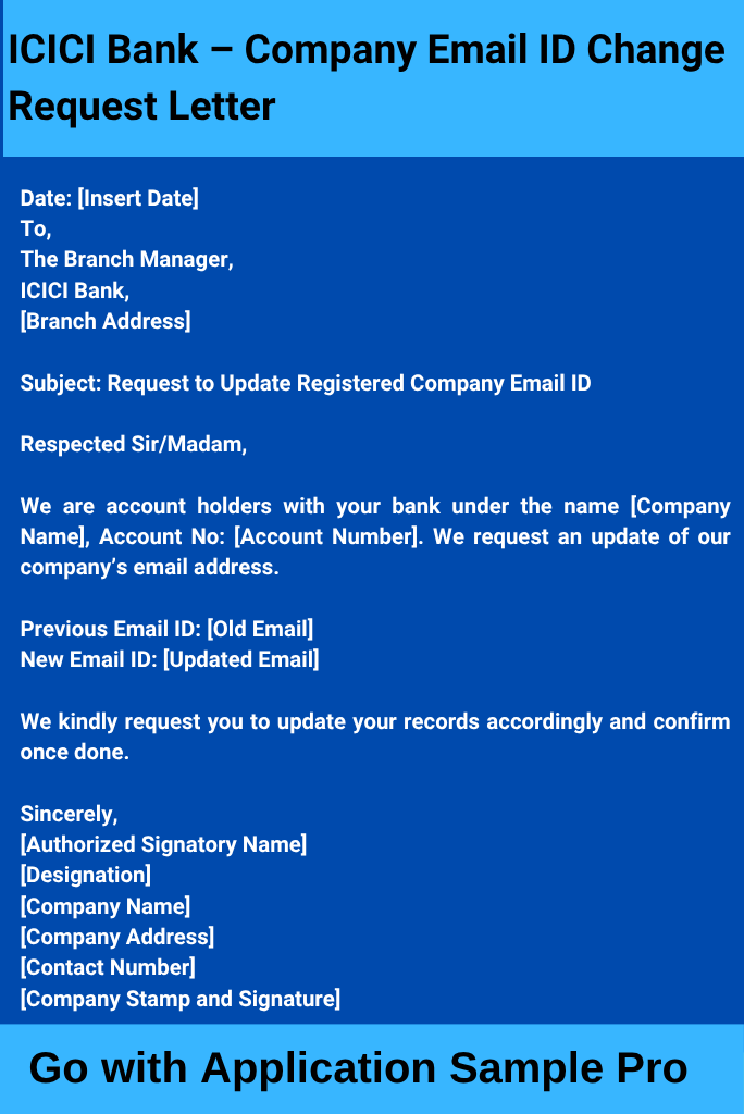 ICICI Bank – Company Email ID Change Request Letter