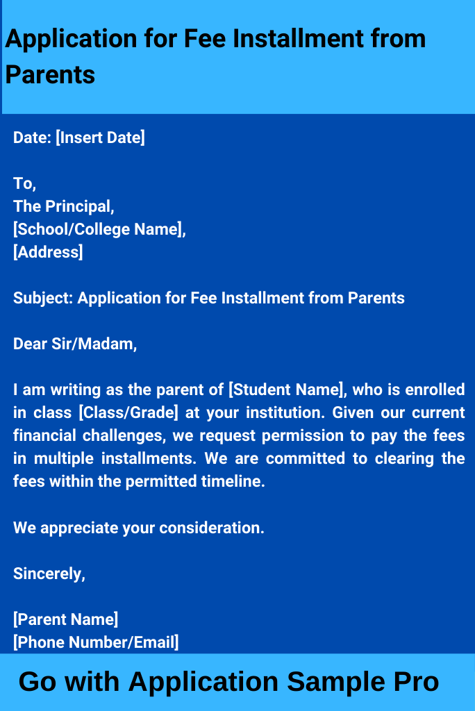 Application for Fee Installment from Parents