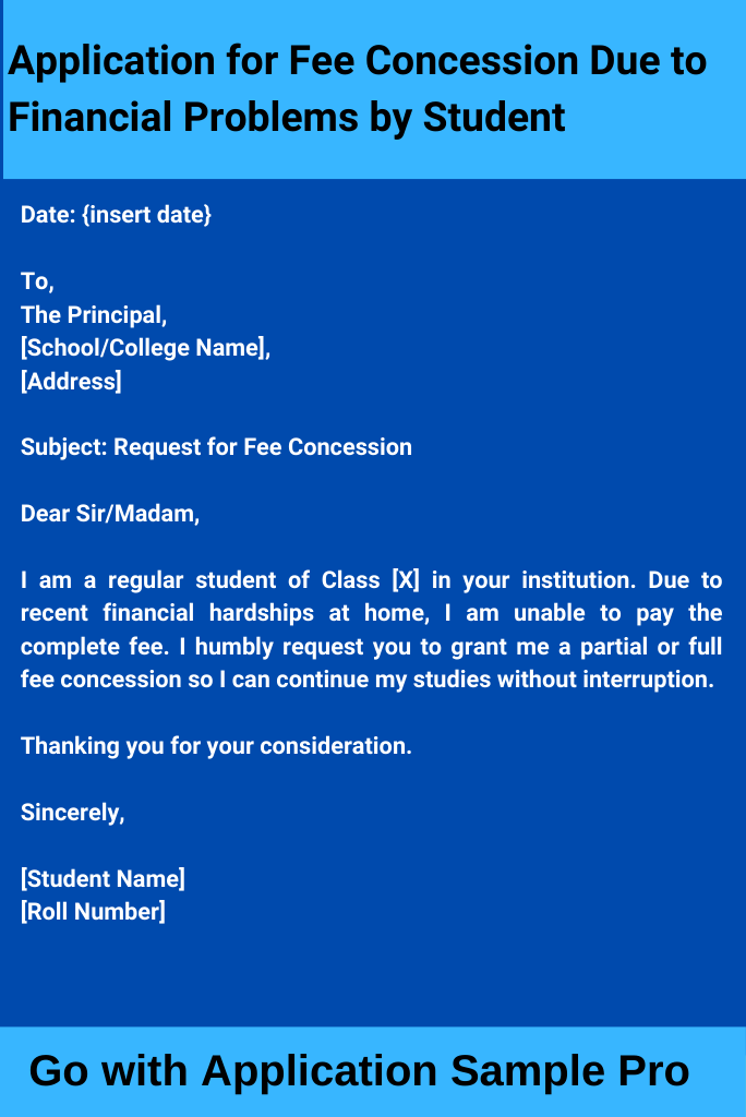 Application for Fee Concession Due to Financial Problems by Student
