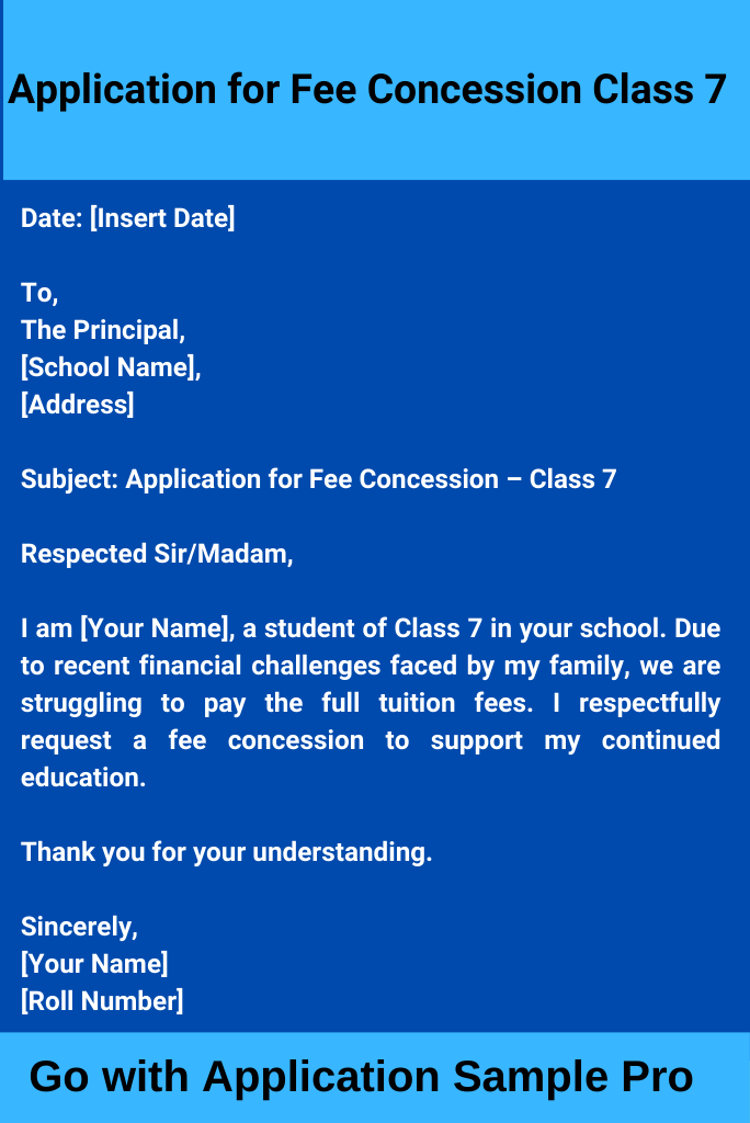 Application for Fee Concession Class 7