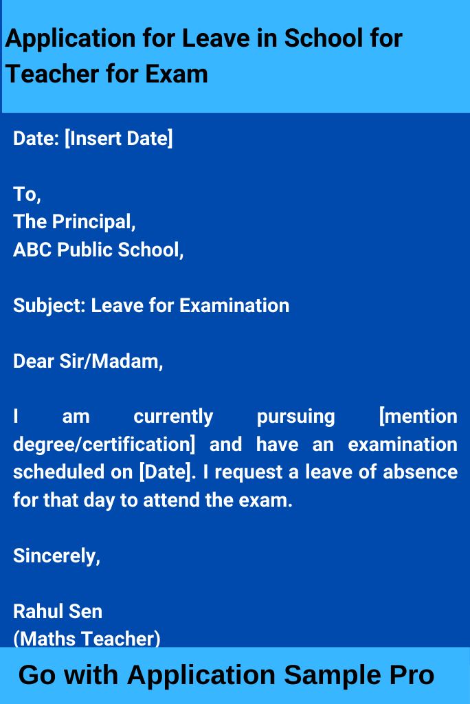 Application for Leave in School for Teacher for Exam