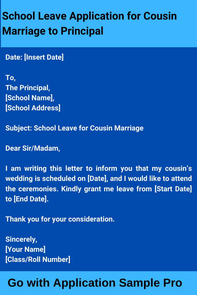 School Leave Application for Cousin Marriage to Principal