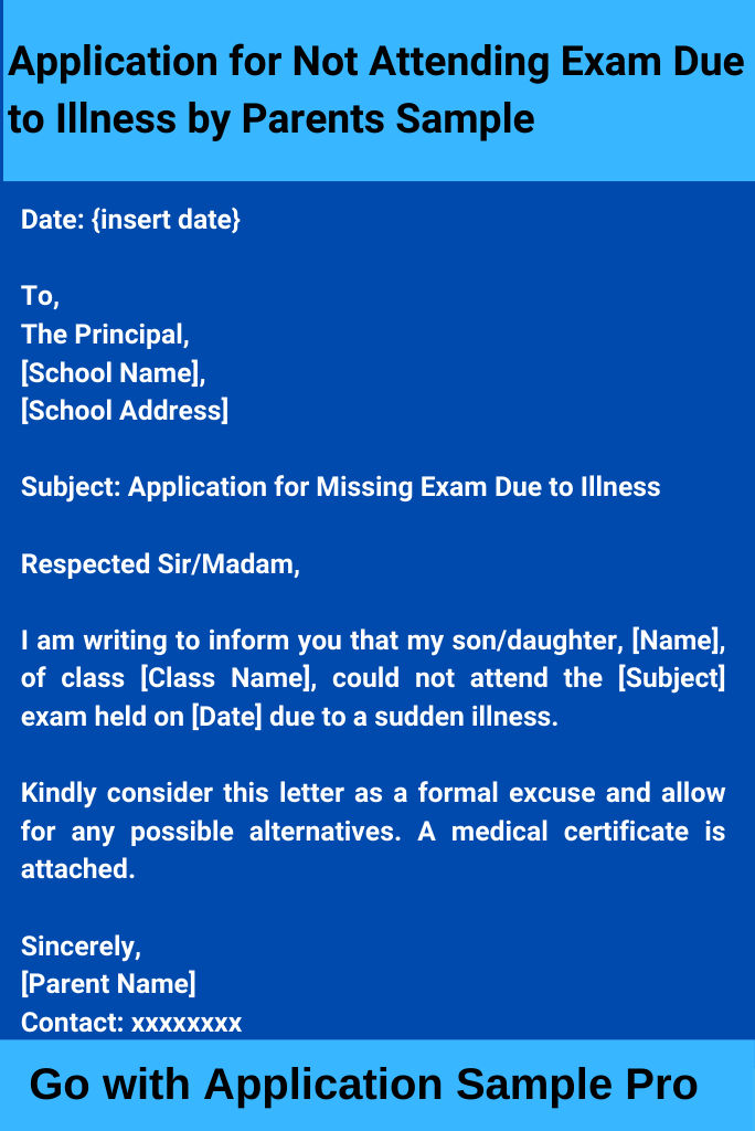 Application for Not Attending Exam Due to Illness by Parents Sample