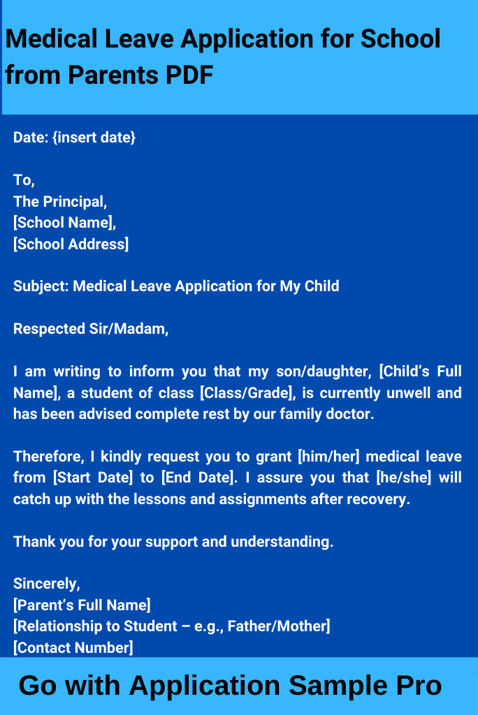 Medical Leave Application for School from Parents PDF