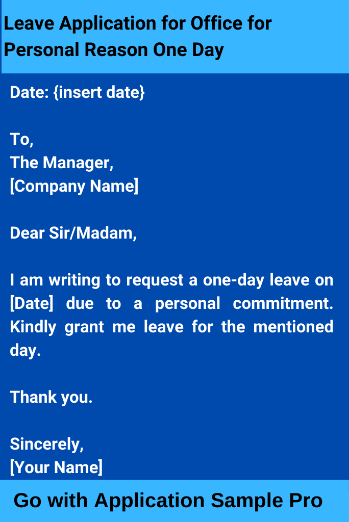 Leave Application for Office for Personal Reason One Day