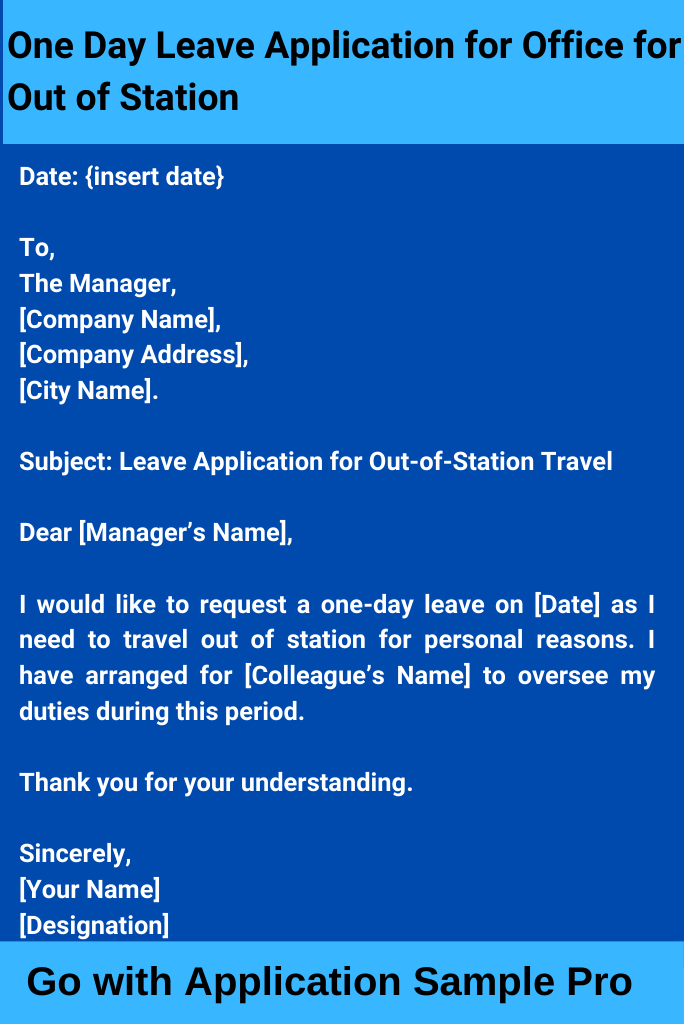 One Day Leave Application for Office for Out of Station