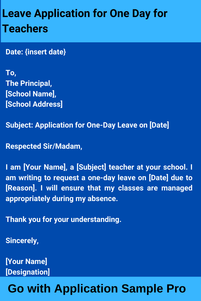 Leave Application for One Day for Teachers