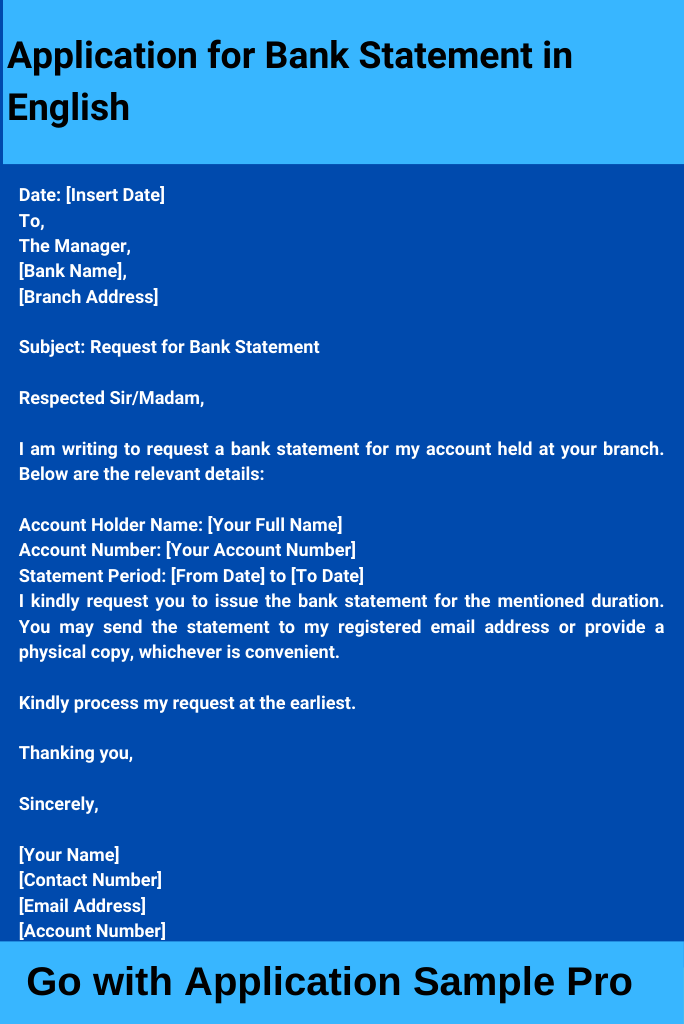 Application for Bank Statement in English