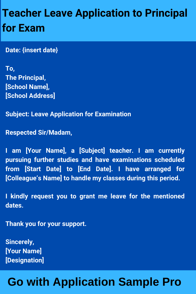 Teacher Leave Application to Principal for Exam