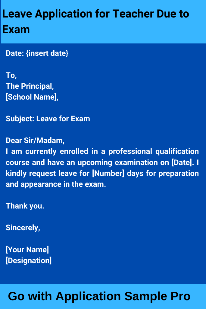 Leave Application for Teacher Due to Exam