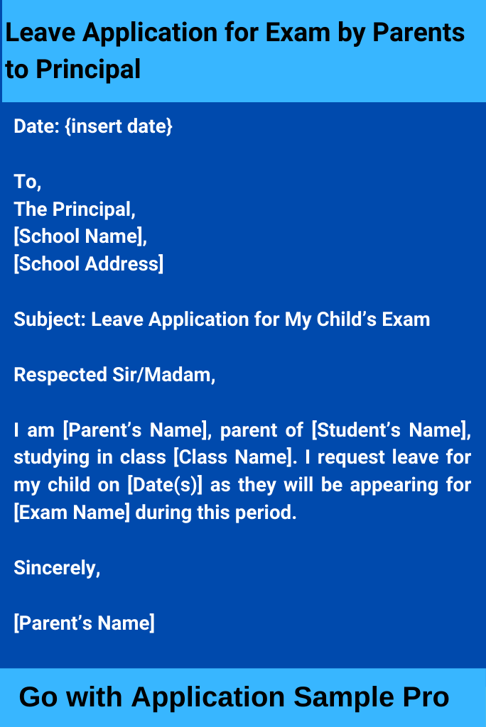 Leave Application for Exam by Parents to Principal