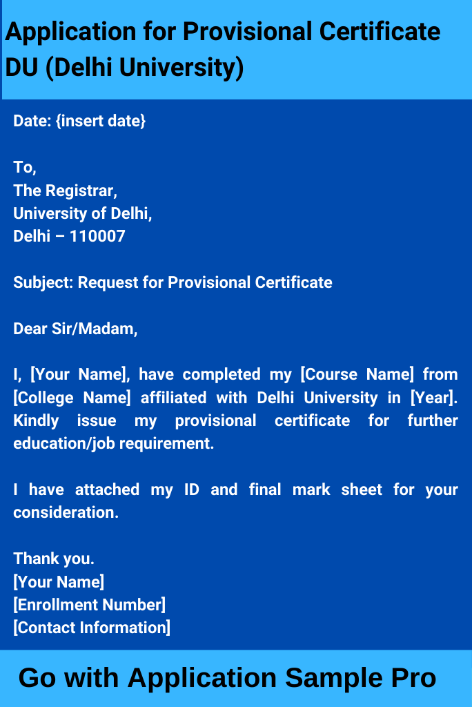Application for Provisional Certificate DU (Delhi University)