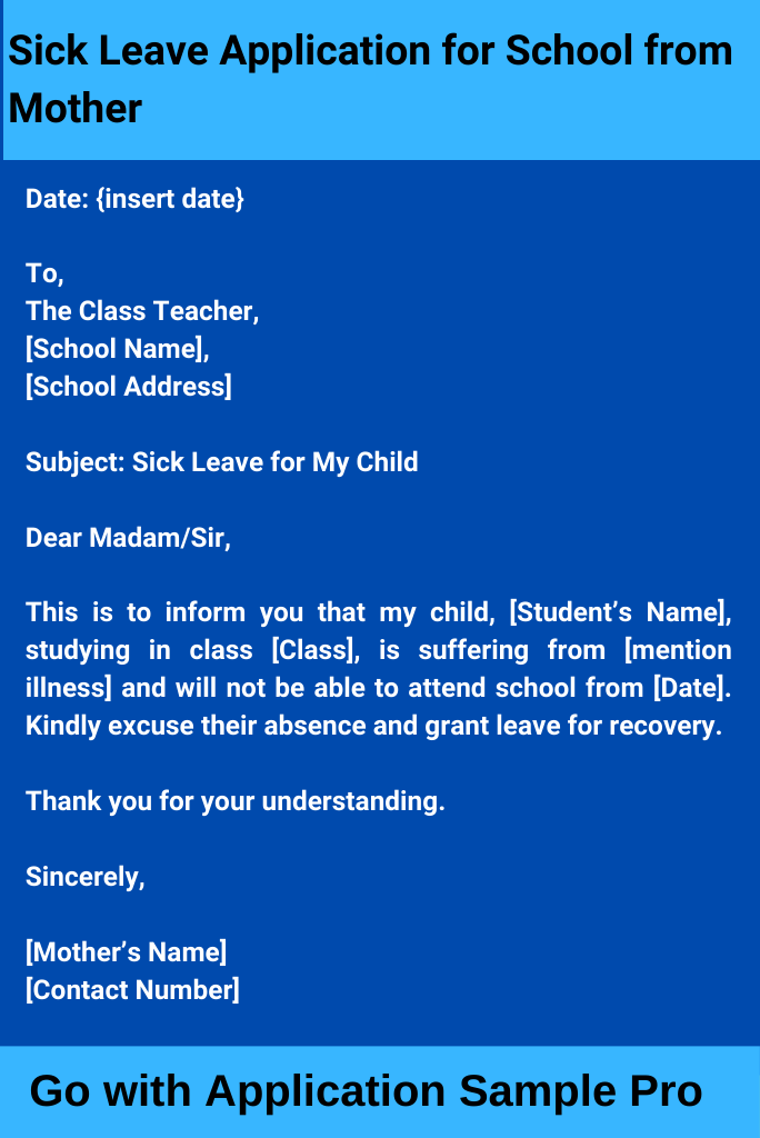 Sick Leave Application for School from Mother