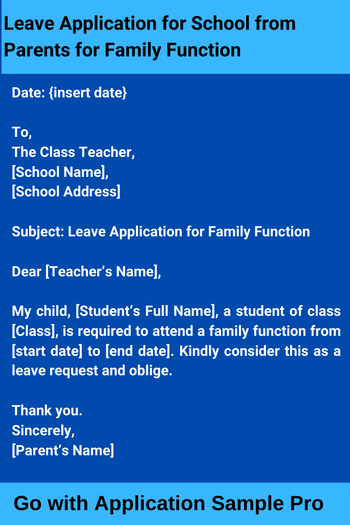 Leave Application for School from Parents for Family Function